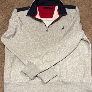 Nautica Gray and Blue Zip Up Sweater
